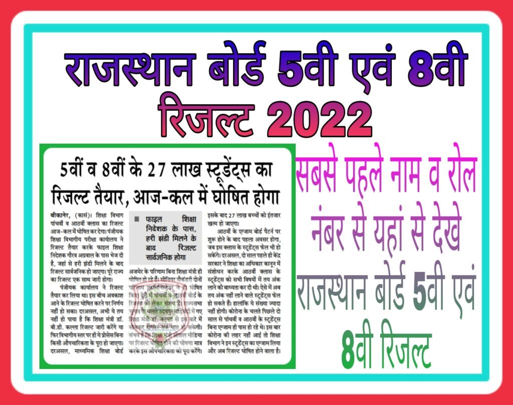 Rajasthan Board 8vi Result 2022